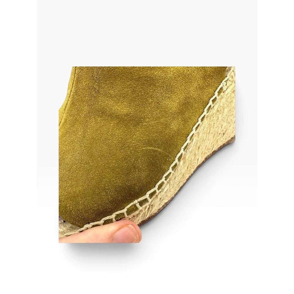 Celine Paris Olive Green Suede Espadrille Wedge Sandals Spain Size 38